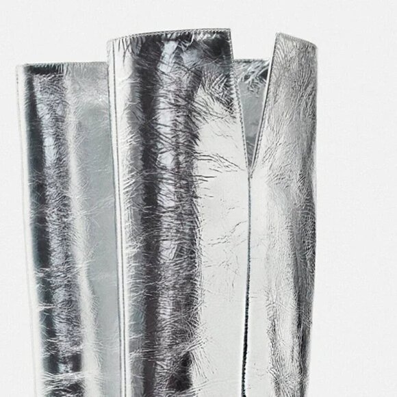 ZARA 100% LEATHER METALLIC HEELED KNEE HIGH BOOTS - Picture 6 of 13